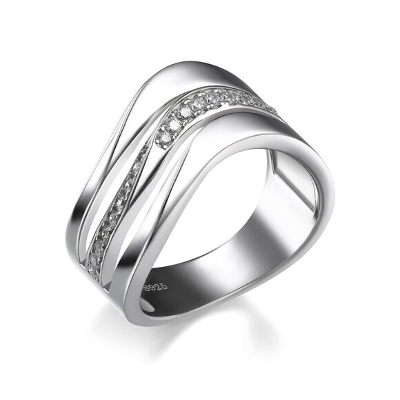 Refine Three Layers Wave Zircon Macro Pave Rings for Women, PD389 - Picture 4 of 5